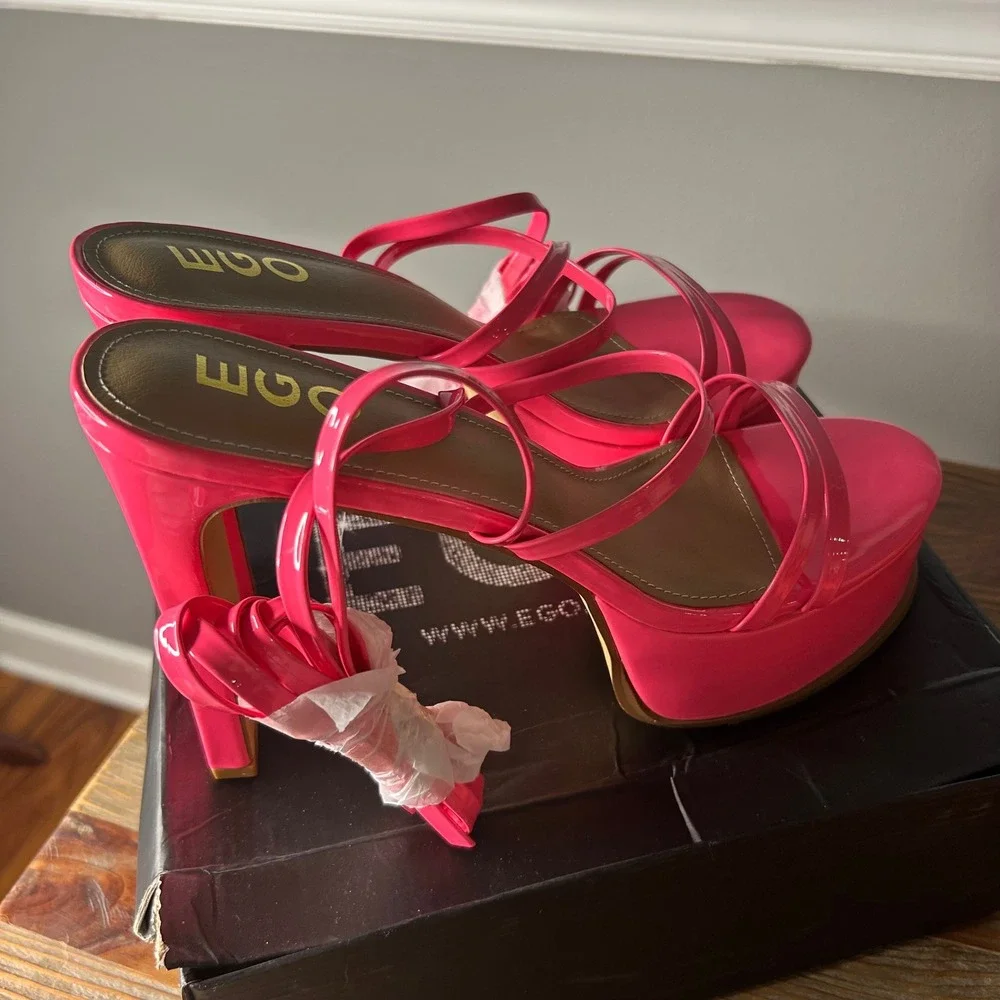 EGO Platform‎ High Heels Pink Strappy Tie Up Sandals Party Sexy Womens Shoes